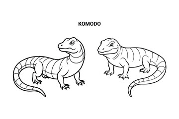 Editable Komodo Isolated Outline Vector Illustration