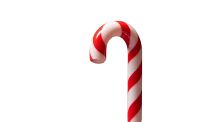 Classic red and white candy cane resting on a plain surface ready for holiday celebrations and decorating during winter festivities, isolated on transparent background