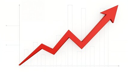 Red upward arrow showing rising trend of market isolated on transparent background