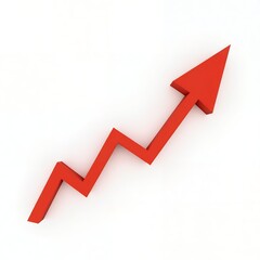 Red upward arrow showing rising trend of market isolated on transparent background