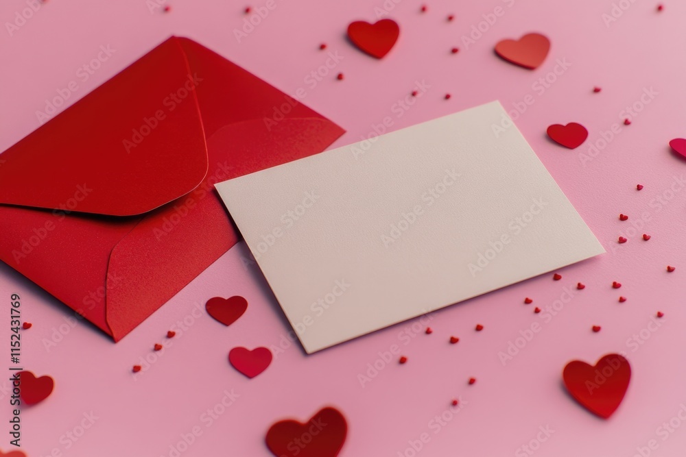Poster a traditional red envelope with a white greeting card on a pink background