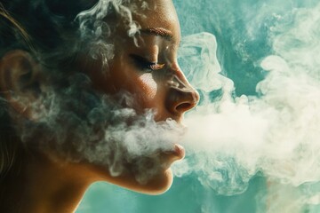 Fototapeta premium A woman exhaling smoke from her mouth