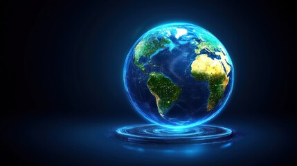 Fototapeta premium Earth is beautifully illuminated, showing detailed continents against a dark background with glowing effects