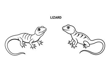 Editable Lizard Isolated Outline Vector Illustration