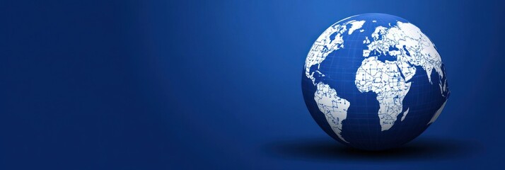 A detailed globe showcases continents and oceans on a stark blue background, emphasizing world geography