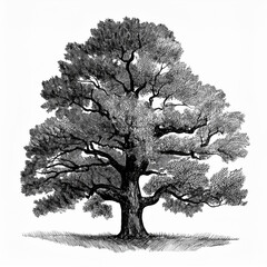 Fototapeta premium Black silhouette of oak. Hand drawn illustration isolated on white.