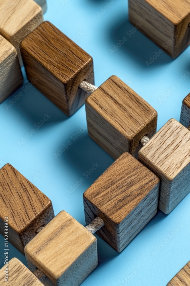 Aufkleber a collection of wooden blocks arranged on a blue surface, perfect for use in designs related to chil
