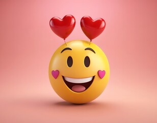 happy 3d smiley face with heart happy valentines day new year wedding anniversary birthday Christmas celebration party concept isolated on pink background