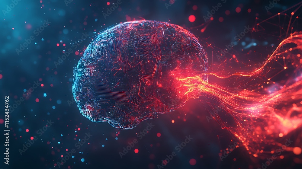 Wall mural futuristic neural brain modeled using advanced digital circuit structures image