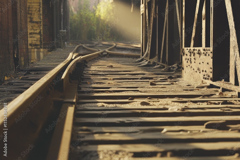 Poster a train track crossing over a bridge with a scenic view