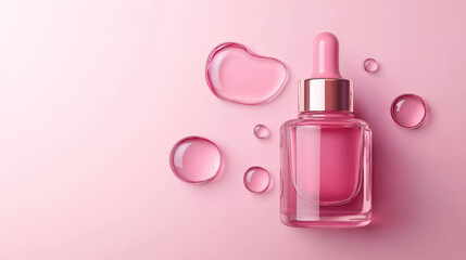Pink serum drops set isolated on transparent background. Vector realistic illustration of abstract gel bubbles, collagen essence droplets, face skin care cosmetics swatches, moisture lotion smears