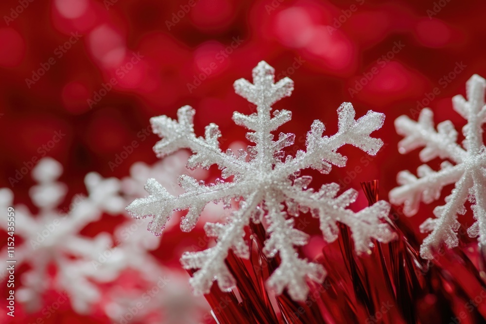 Poster a detailed view of unique winter snowflakes, ideal for use in winter-themed designs or as a symbol o