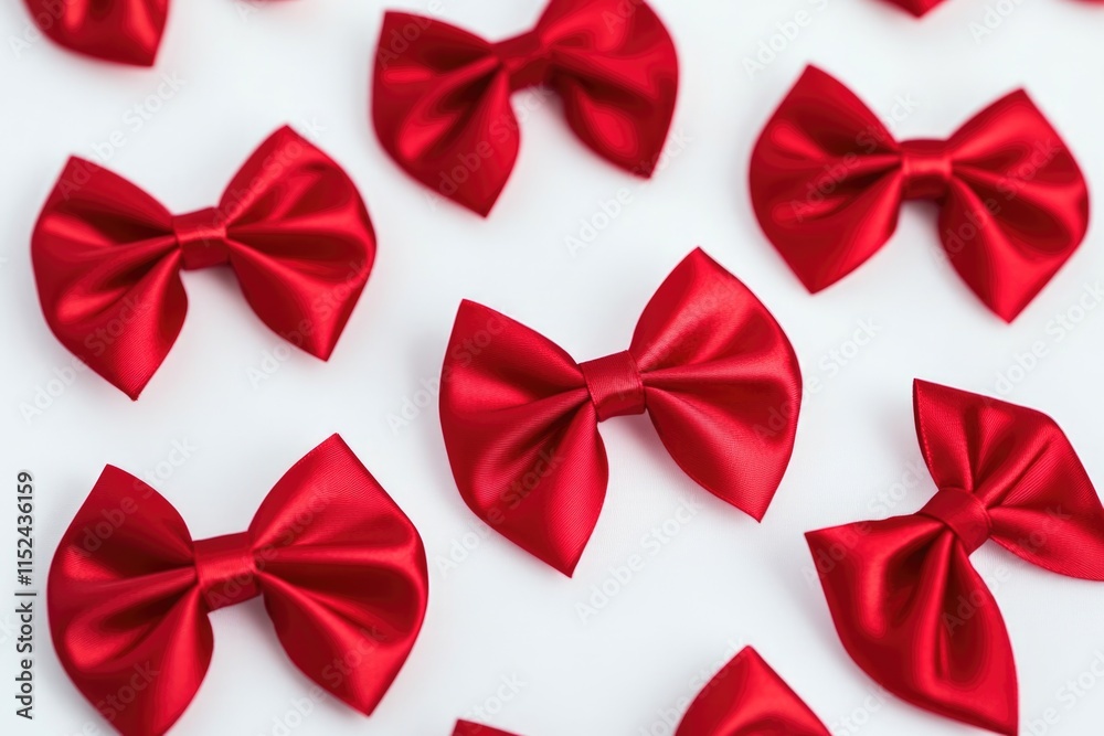 Poster a collection of bright red bows arranged neatly on a clean white surface