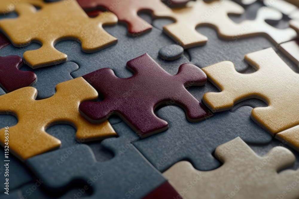 Poster A close-up shot of a puzzle piece on a table, perfect for use in illustrations or designs related to problem-solving and completion