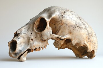 A close-up view of a skull sitting on a table, perfect for adding a touch of morbidity to your design or project