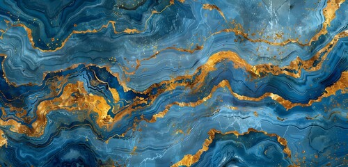 Blue and golden marble surface with layered azure tones. Rich textures in marble design.