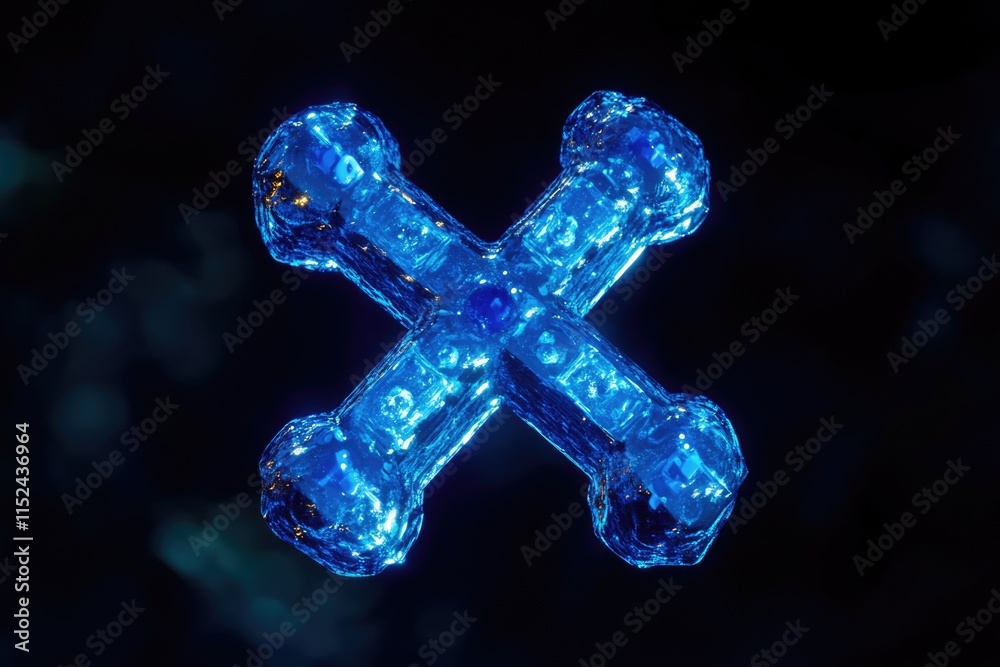 Poster a close-up shot of a blue lighted 'x' symbol, suitable for use in warning or caution signs
