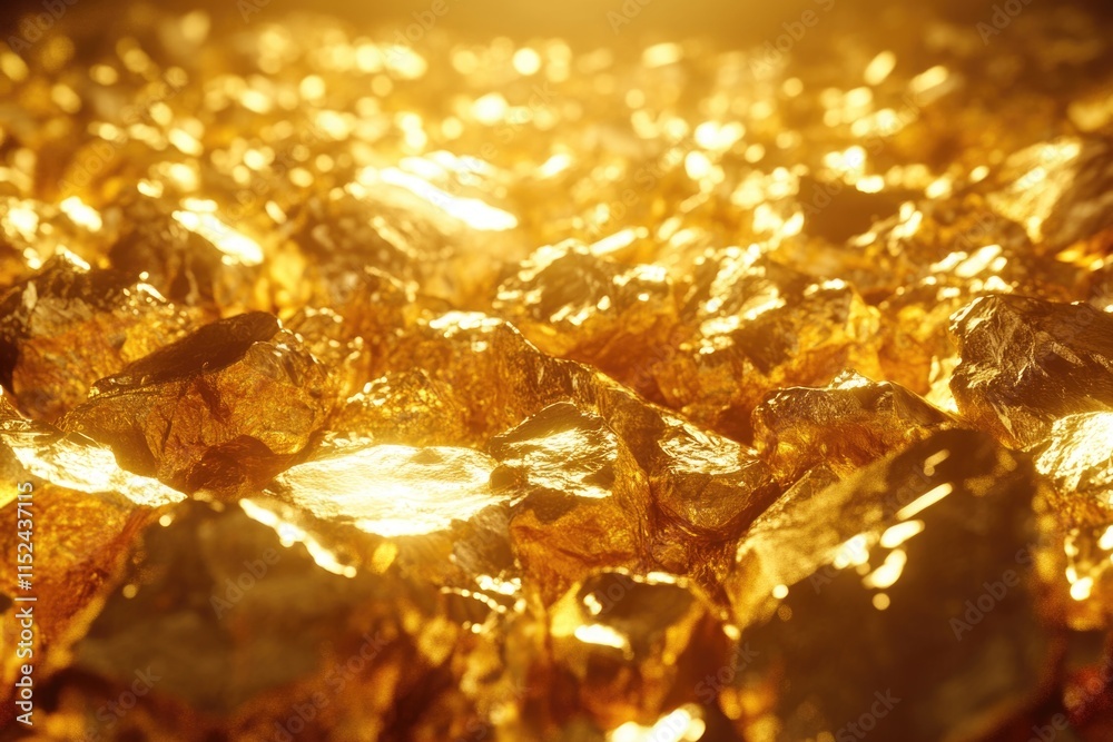 Poster a close-up view of a cluster of golden rocks, perfect for use in designs related to wealth, luxury, 