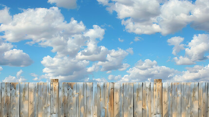 Wooden Fence Against a Cloudy Blue Sky