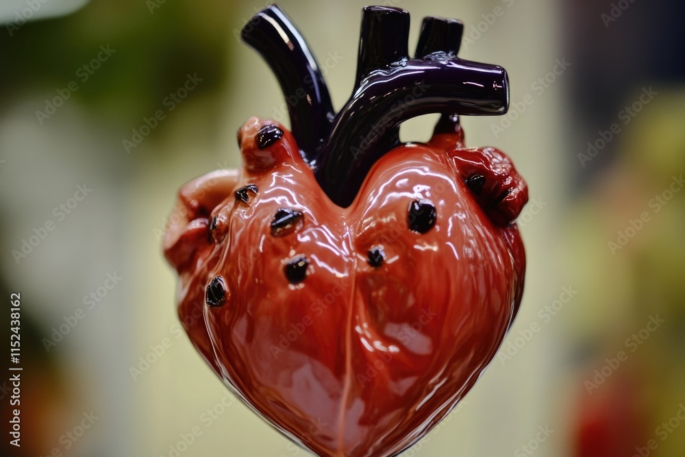 Aufkleber A red and black heart-shaped object hangs from a string