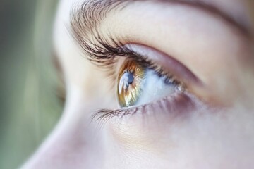 Obraz premium A detailed shot of an individual's eye featuring extended lashes, ideal for uses in beauty or fashion contexts