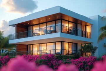 A modern residential building with multiple balconies, great for real estate or architecture images