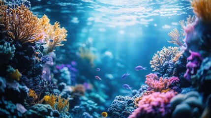 Naklejka premium Vibrant underwater scene showcasing colorful coral reefs and fish