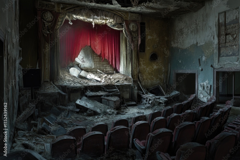 Poster a vacant theater with a bright red curtain, perfect for a performance or event