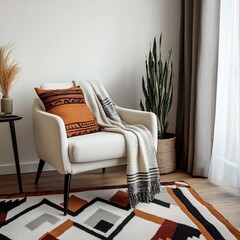 Cozy Living Room Corner with Armchair, Throw, and Plant