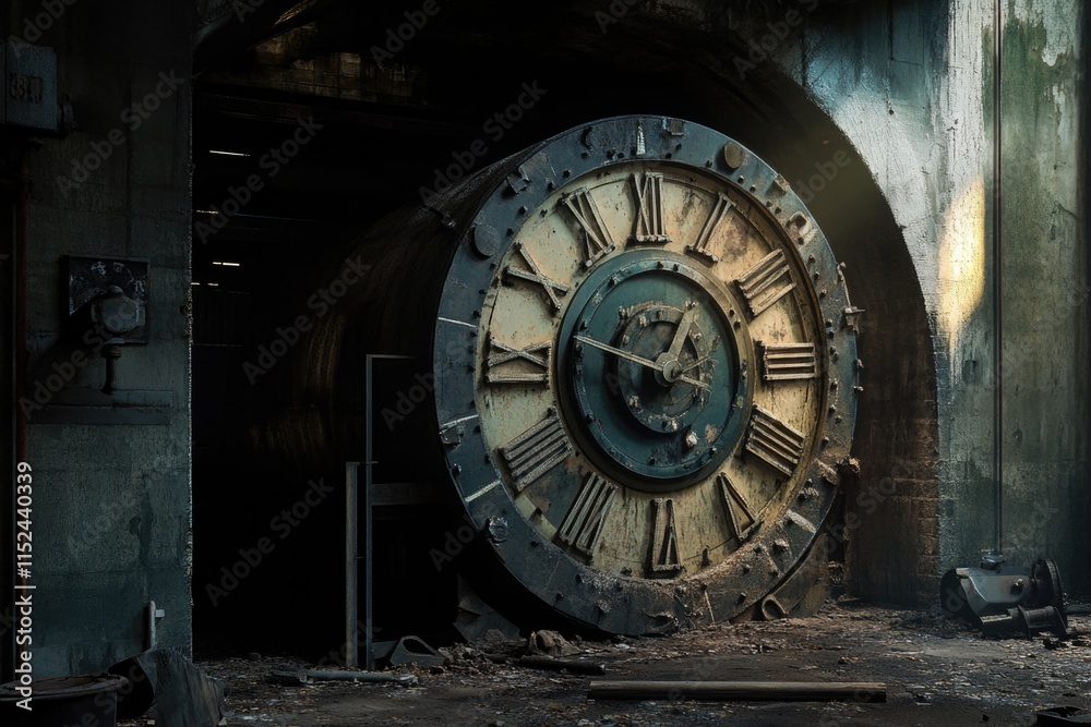 Poster Large clock inside a building, ideal for use as a decorative element or architectural feature