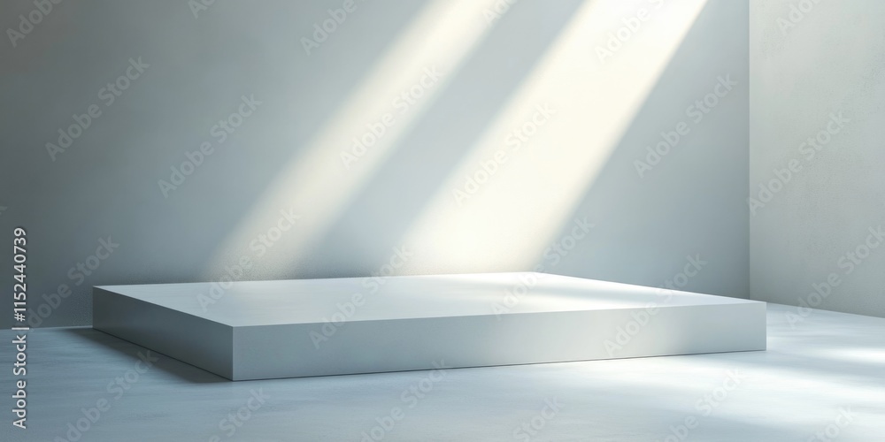 Poster a white platform with sunlight streaming through windows, ideal for interior design or architecture 