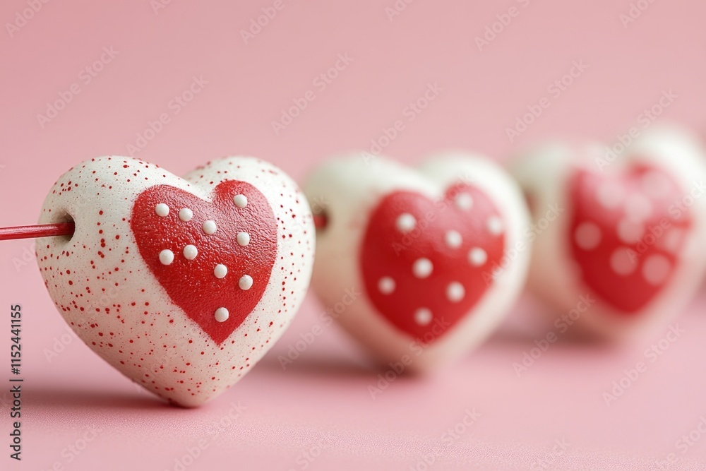 Aufkleber a row of red and white heart shaped lollipops on a table or counter