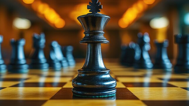 A close-up view of a single chess piece on a chessboard
