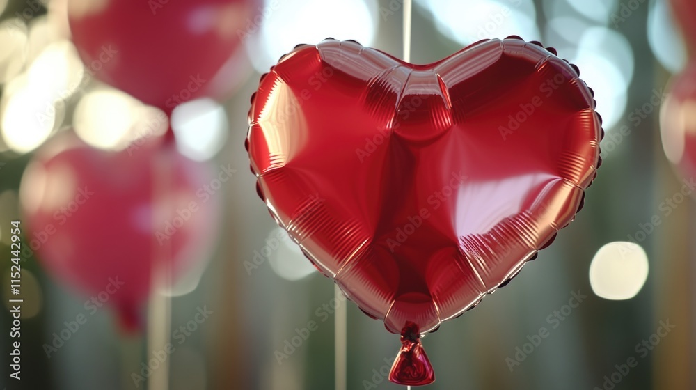 Poster a red heart shaped balloon suspended from a string