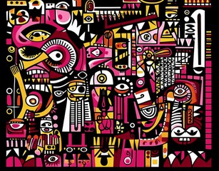 Abstract cat and rabbit in a contemporary digital artwork