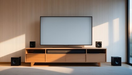 Fototapeta premium blank white tv screen in living room