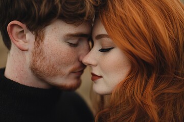 Valentine's Day Romantic Couple Close Up Freckles Red Hair Love Intimacy