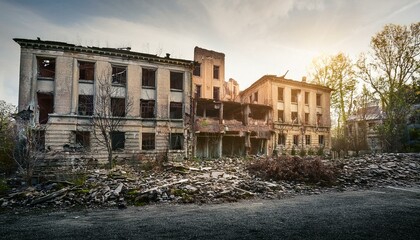 Urban decay abandoned building with copy space