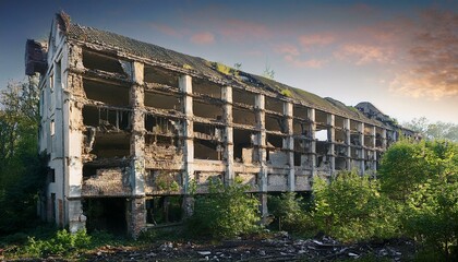 Obraz premium Urban decay abandoned building with copy space