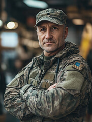 Obraz premium Military personnel in uniform stands confidently outdoors