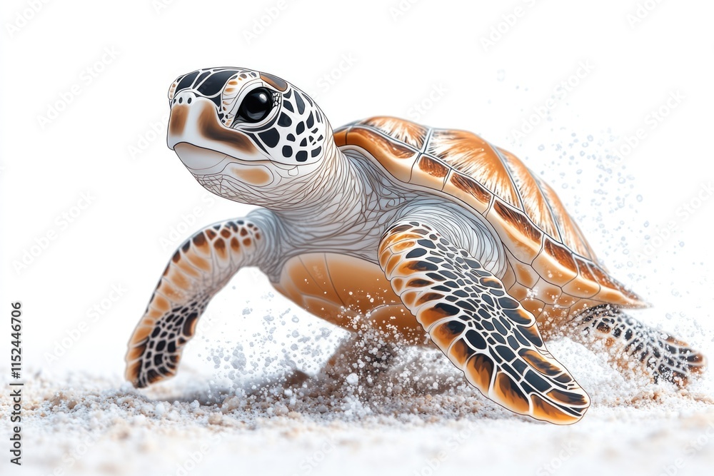 Poster a close-up shot of a turtle on a beach, ideal for use in wildlife or nature-themed projects