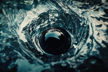 A close-up view of a black hole in the water