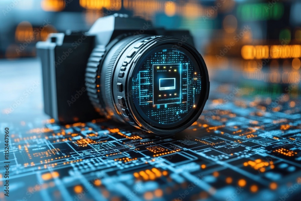 Poster a camera mounted on top of a circuit board