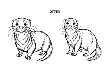 Editable Otter Isolated Outline Vector Illustration