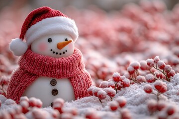 A winter scene featuring a snowman dressed in festive attire, perfect for holiday or seasonal use