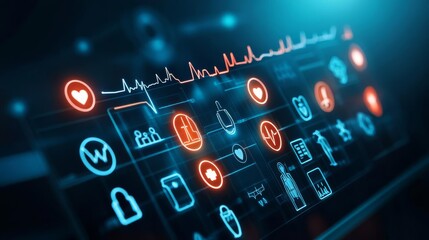 Dynamic illustration of health progress with a glowing timeline and medical icons, celebrating advancements in care