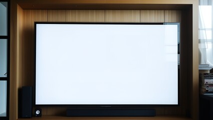 blank white tv screen in living room