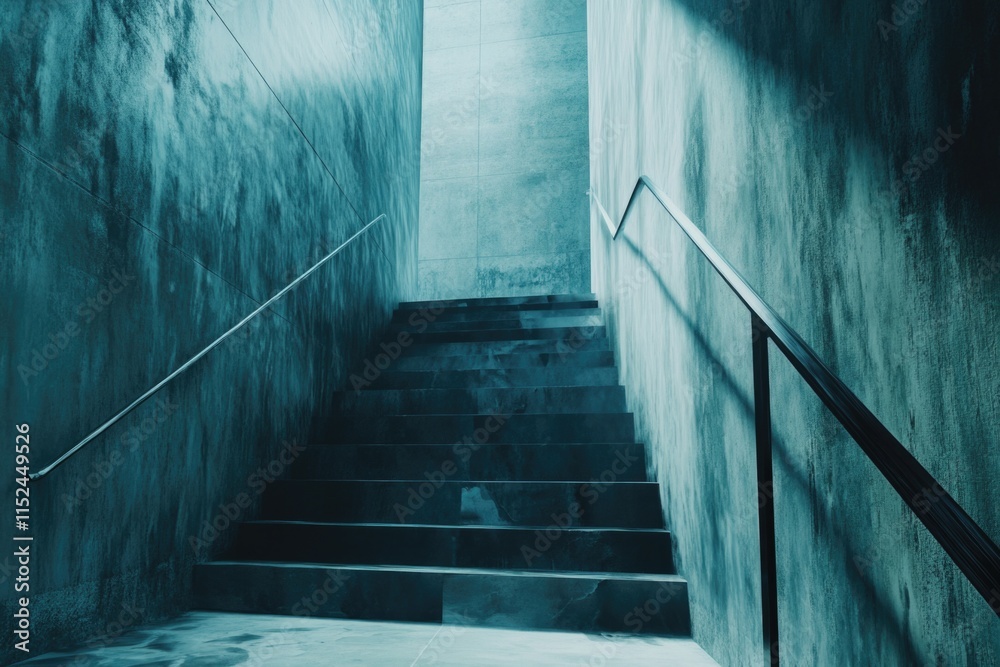 Poster a set of stairs leading up to the top of a building