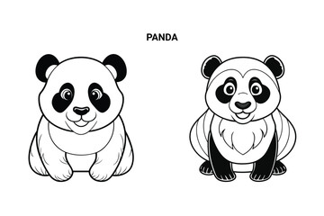 Editable Panda Isolated Outline Vector Illustration