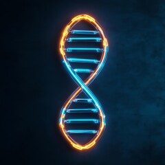 Neon concept of DNA helix glowing on a dark background, visualizing genetic healthcare progress